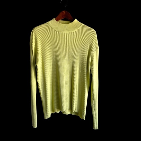 Coldwater Creek silk cotton ribbed mock turtleneck green sweater XL - Picture 9 of 15